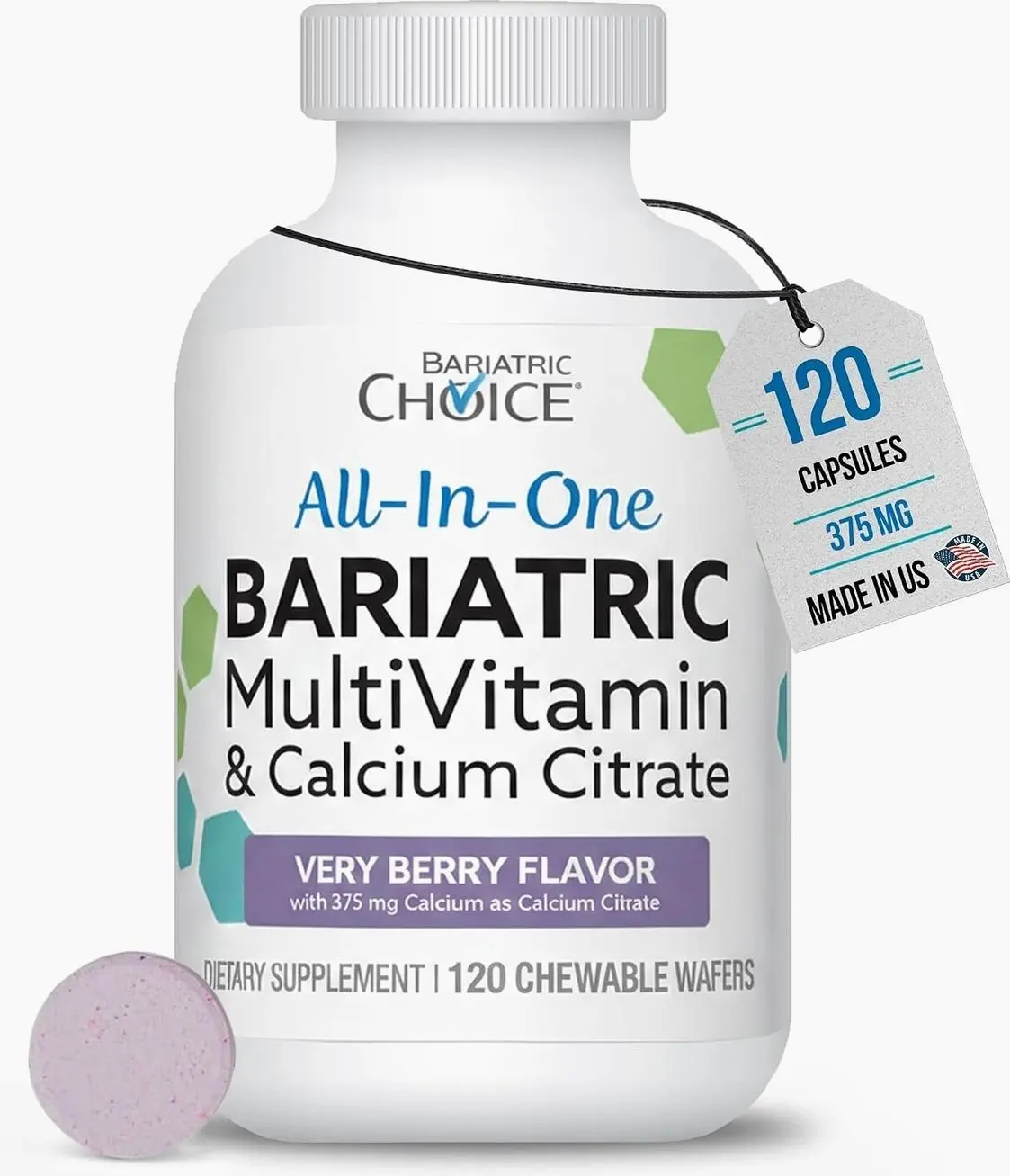 Bariatric Choice All-in-One Chewable Bariatric MultiVitamin with Iron & Calcium Citrate, Very Berry (120ct)