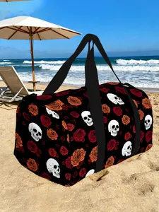 1pc Skulls and Roses Harmony Travel bag Unisex Handbag, with Adjustable Shoulder Strap, Machine Washable Luggage Organizer, Sports Yoga Bag, Travel Luggage Bag, Travel Essentials Bag, Suitable for Gym and Sports