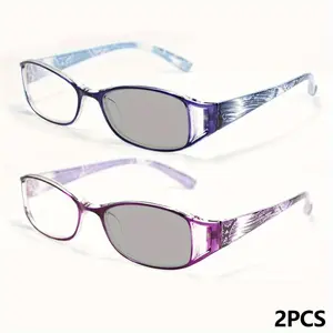2-Pack Daily Fashion Rectangular Reading Glasses, Ultra-Lightweight, High-Definition Lenses, Elegant Unisex Eyewear, Thoughtful Gift Choice, Multi-Pack