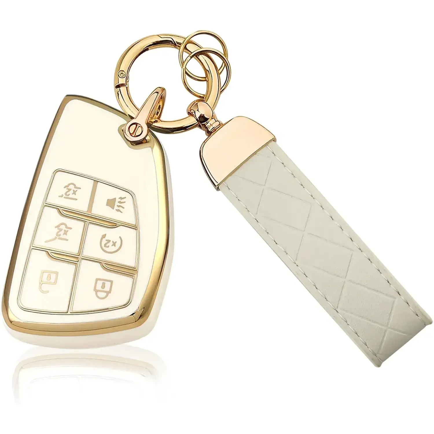 6 Button TPU Key Fob Cover with Leather Keychain, Compatible with 2021 2022 2023 2024 2025 2026 GMC Yukon Denali Sierra, Fit for Chevy Silverado Suburban Tahoe