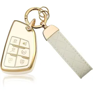 6 Button TPU Key Fob Cover with Leather Keychain, Compatible with 2021 2022 2023 2024 2025 2026 GMC Yukon Denali Sierra, Fit for Chevy Silverado Suburban Tahoe