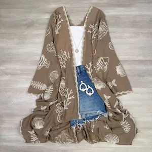 Vallarta Seashell Embroidered Kimono Beach Cover Up