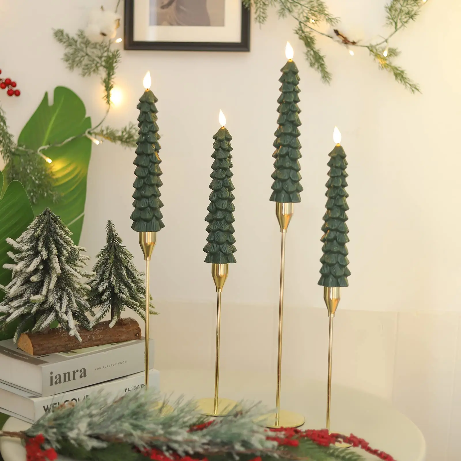 Flameless Taper Candles for Christmas Trees ,  Warm for Traditional Holiday Decoration and  Christmas friend gift Ornaments. Christmas gift.