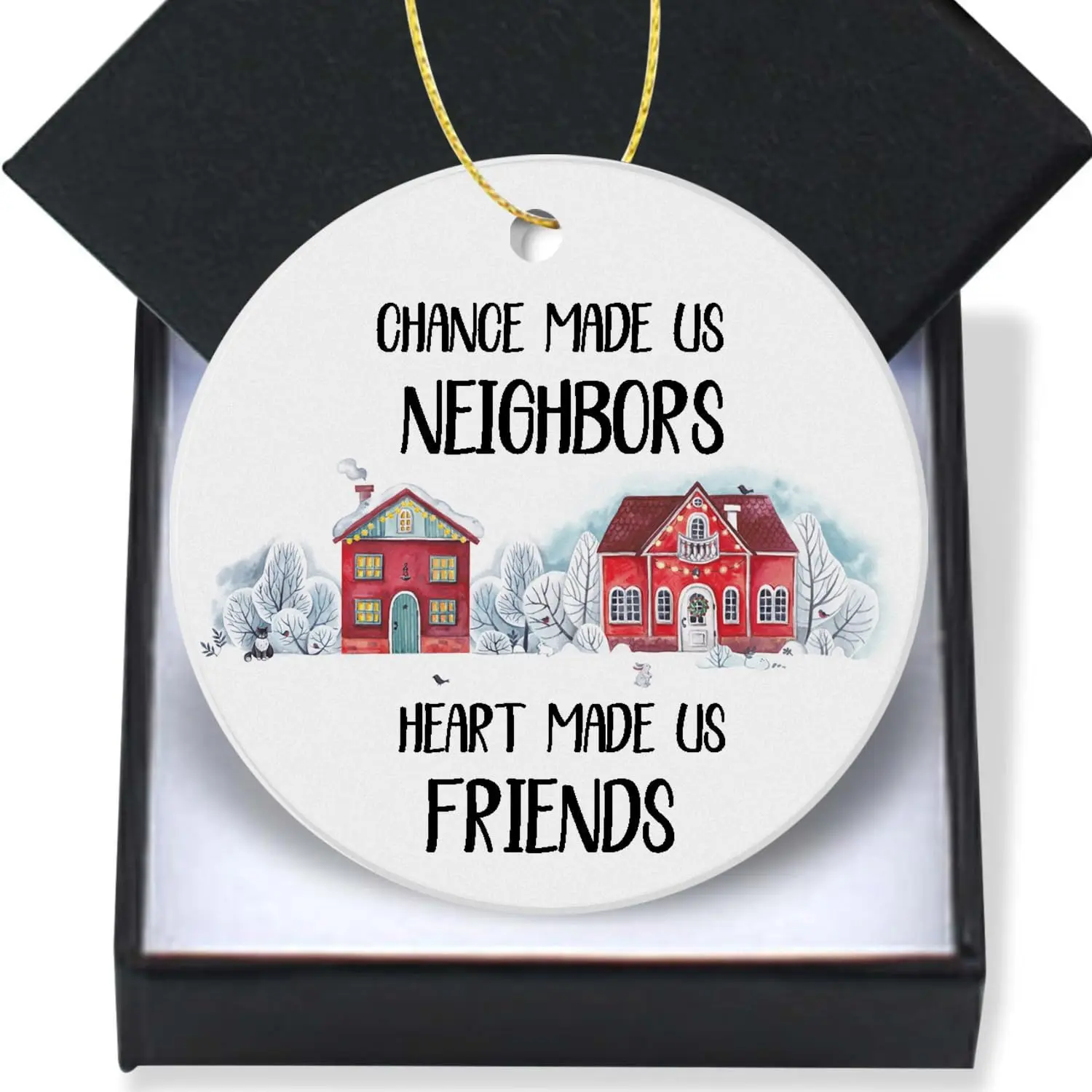Neighbor Gifts Christmas Ornaments 2024-Chance Made Us Neighbors Keepsake Holiday Present Xmas Tree Decorations Ornament Flat Circle Ceramic Ornament 3In