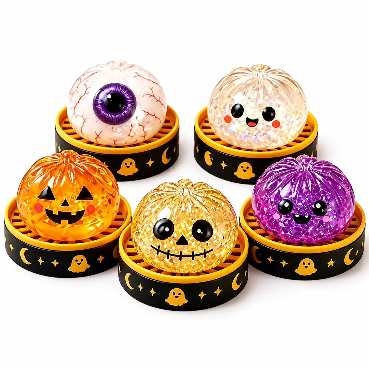 Halloween Mystery Squishy Box - Cute Slow Rise Pumpkin Fidget Toys, Spooky Stress Relief Toy, Random Surprise Halloween Gift One of the five styles, rather than all five being present.