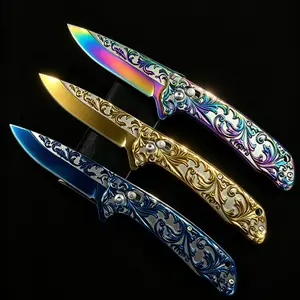 3D European-style vintage manual folding knife featuring intricate carvings, ideal for outdoor camping and hiking. Durable and practical, it makes an excellent choice for a man's EDC gear—as well as a superb Christmas or birthday gift.