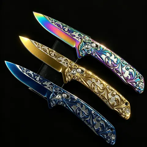 Vintage European 3D Intricate Carving Durable Metal Manual Folding Tool, Men's EDC Camping-Hiking Gear, Unique Cool Birthday Gifts for Him Option, Gifts For Boyfriend, Edc Items