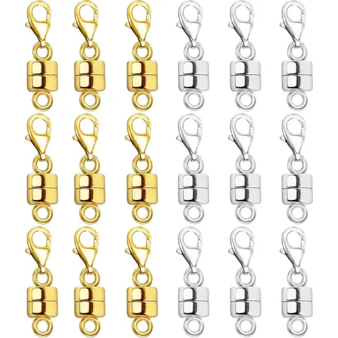 Double Lobster Clasp Magnetic Jewelry Clasps - 18K Gold, Silver Metal Beading Supplies for Jewelry Making, Necklaces, Bracelet Extenders, Layering Separators