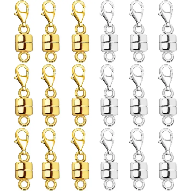 Double Lobster Clasp Magnetic Jewelry Clasps - 18K Gold, Silver Metal Beading Supplies for Jewelry Making, Necklaces, Bracelet Extenders, Layering Separators
