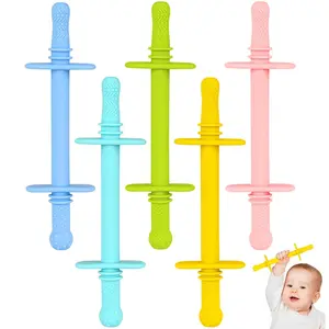 Hollow Teether Tube Chew Straw Toy  Infant Toddlers Silicone Tubes Teething Toys  Babies 3-12 Months BPA Free/Freezable/Dishwasher and Refrigerator Safe (5 Pack)