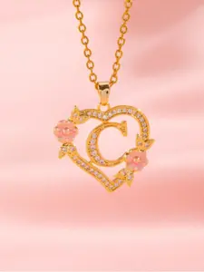 Heart Shaped Initial Necklace for Women, Personalized Initial Necklace, Gold Plated Cubic Zirconia Heart Initial Pendant Necklace, Dainty Heart Letter Necklace, A-Z Name Alphabet Pendant Necklace Gift for Women, Sparkling CZ Necklace, Trendy Jewelry