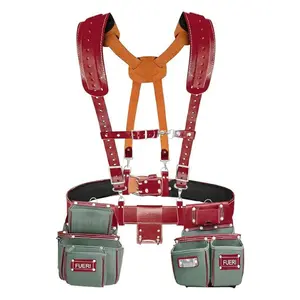 FUERI Nylon and Leather Tool Belt with Suspender comes with 19 Pocket with Adjustable Foam Padded Belt,Heavy Duty Pouches, 4 D-Loops, Leather Suspender and hammer holder for Carpenters & Electricians
