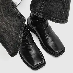 BDHJYDB Men's Oxford Boots - Slip-On/Drop-Lock Closure, Thick -Slip Rubber Sole & Glossy Black Short - All-Season British Dress Shoes for Weddings, Casual & Formal Events - Heavy-Duty Round-Toe Boots, Boots For Men, Men Ankle Boots, Formal Boots For Men,