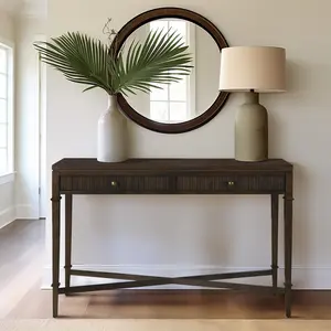 Martha Stewart MT120-1191 47.5 x 17 x 32 in. Kenna Fluted 2-Drawer Storage Console Table, Brown