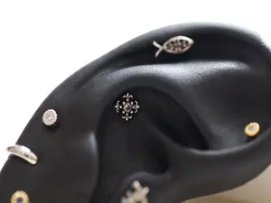 Medieval Cartilage Stud • Armor Conch Earring • 18g Flat Back Tragus Earring • Medusa Ring • Silver Shield Studs • Cross Threadless Labret