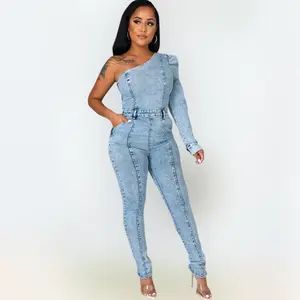 Tamara One Shoulder Denim Jumpsuit Fabric Light  Comfortable Overalls