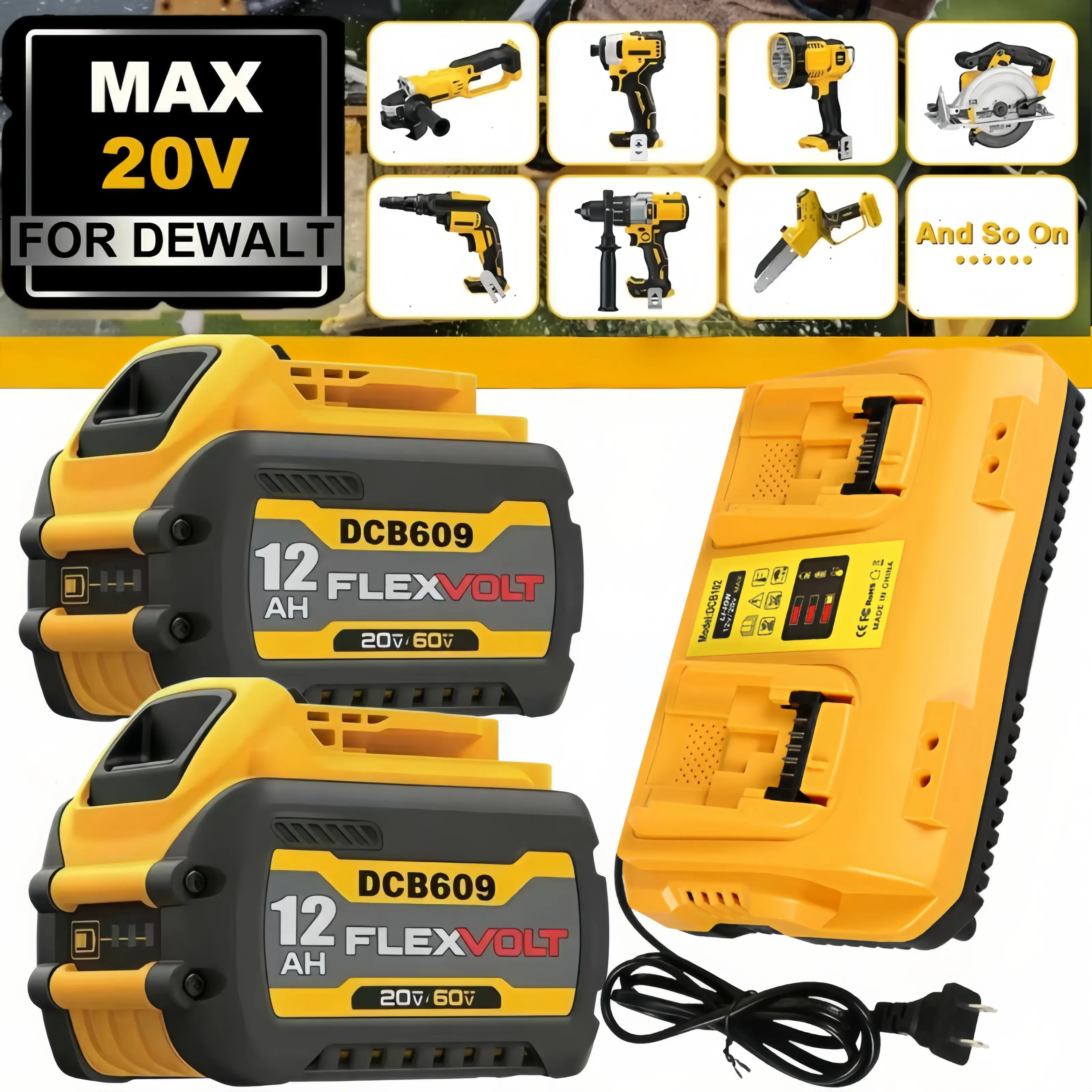 For Dewalt DCB609 20V/60V MAX FLEXVOLT 12.0Ah Lithium ion Battery / Dual Charger