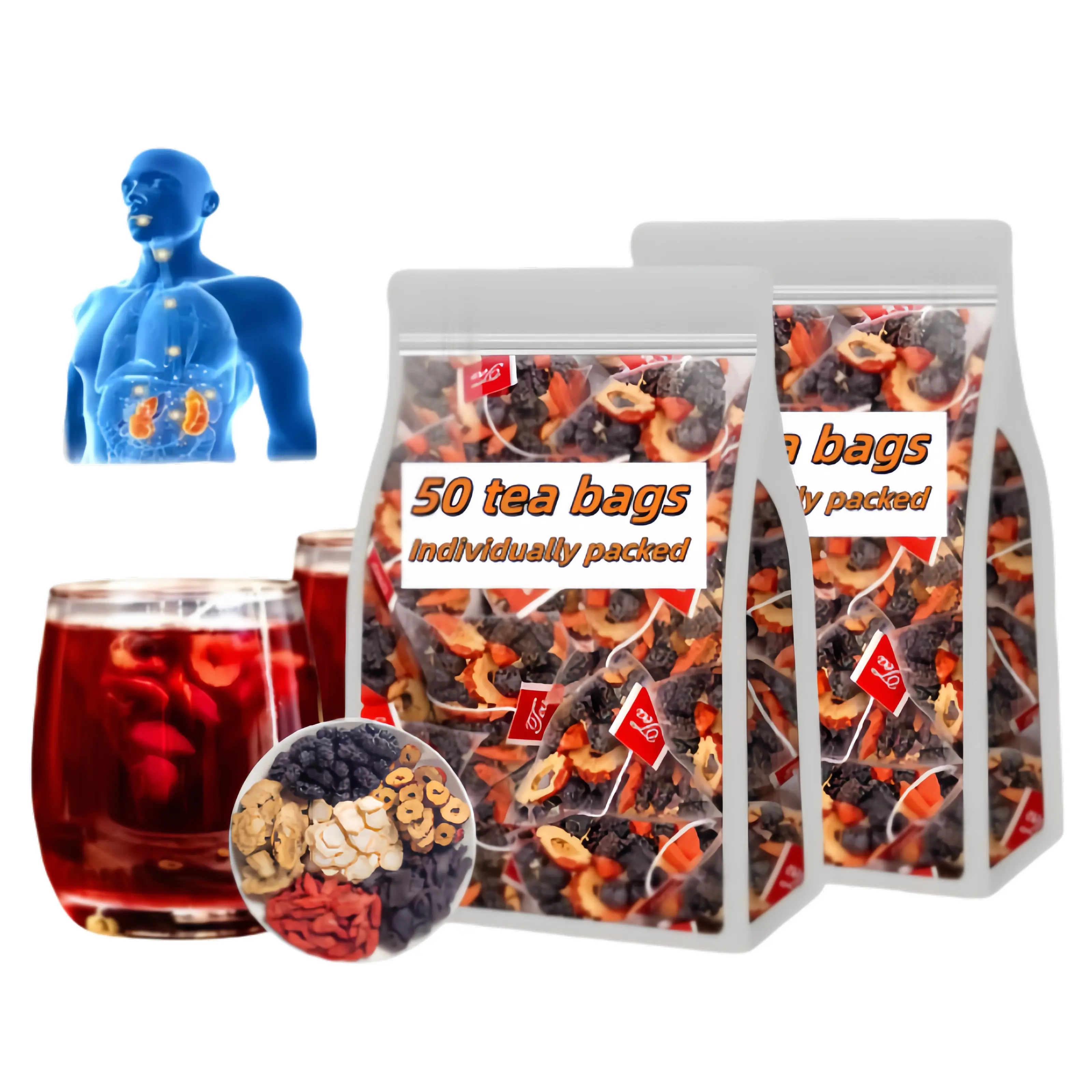 100Bag Kidney Tea Formula Ginseng Five Treasure Tea, Organic Kidney Cleanse Detox Tea, Ginseng Red Date Mulberry Herbal Formula Health Tea for Men & Women