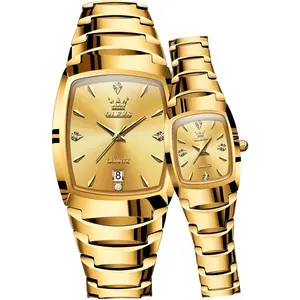 OLEVS Couple Watch Men and Women His and Her Watches Set Analog Date Diamond Stainless Steel Waterproof Luminous Wrist Watch