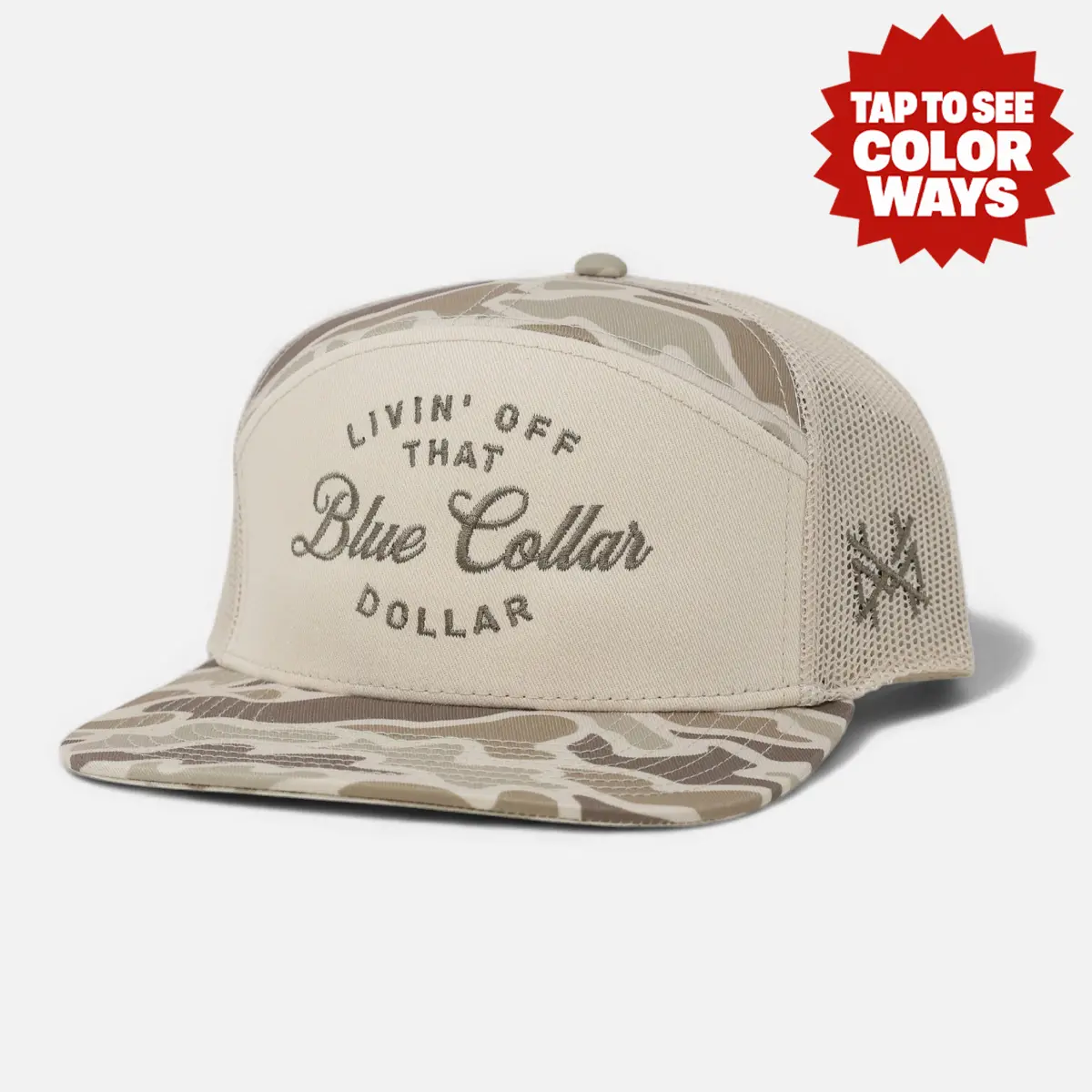 Livin' Off That Blue Collar Dollar MadHatter's Embroidered Snapback Adjustable (Up To A Size 8 Head) Premium Trucker Hat