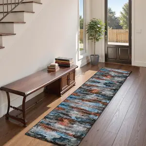Vintage Distressed Gradient Dark Pattern Long Rug, Vintage Runner Rug, Vintage Boho Rug, Living Room Carpet, Office Mat, Bedroom Kitchen Home Decor, Indoor Decoration