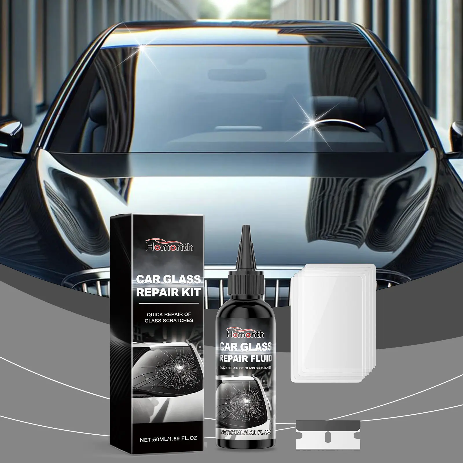 Car Glass Repair Fluid, Nano Patching Liquid for Windshield Cracks, Quick Windshield Repair, Clear Vision Auto Glass Restorer, Easy Application & Long-Lasting Fix, Car Glass Compound