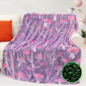 Mushroom Throw Blanket Gifts for Women Girls, Glow in The Dark Mushroom Decor Cute Blankets for Bed Sofa Couch, Cottagecore Room Decor Stuff Kids Gifts for Birthday Christmas