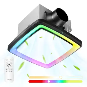 RGB LED Humidity Sensor Bathroom Exhaust Fan, 110 CFM, Ultra-Quiet 1.5 Sones, 3CCT + Night Light, Remote Control, Square