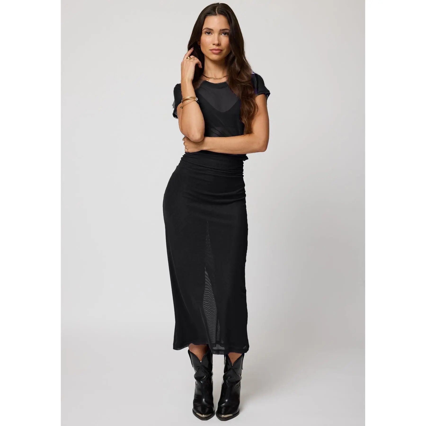 MESH FOLDOVER MAXI SKIRT