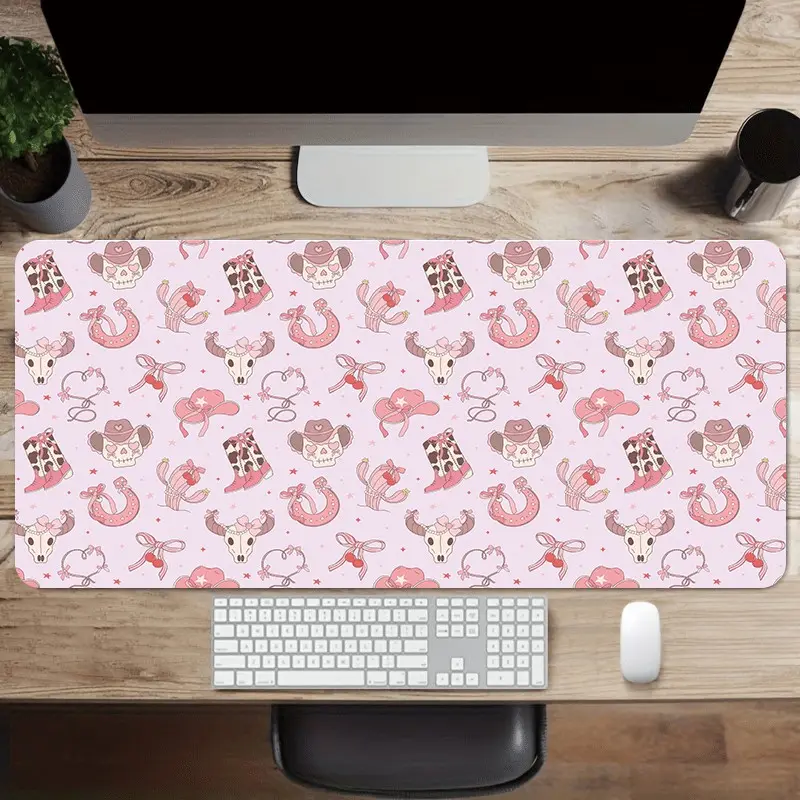 Western Style Mouse Pad, Cowboy Horse Shoe Pattern Non-Slip Rubber Desk Mat, Washable Large Gaming Mouse Pad, 35.4x15.7 Inches, Office School Home