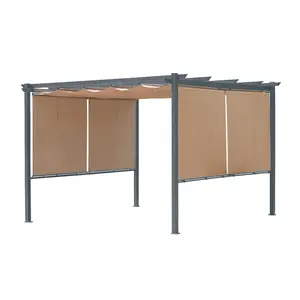 Aoodor 13 x 10 ft Outdoor Pergola with Retractable Shade Canopy, Dark Gray Matte Aluminum Frame, 4 Pieces Roller Shade Curtain, Grape Trellis Pergola for Patio Backyard and Deck