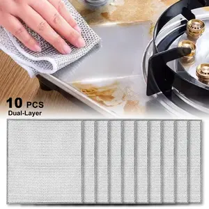 10PCS Steel Wire Dishcloth Double-Layer Non-Scratch Scrubber Pads, Dual-Sided Mesh Dishwashing Pads for Kitchen, Pots, Pans, Glassware, Countertops, Wet&Dry Use with Quick-Dry Technology Sponges Cleaning