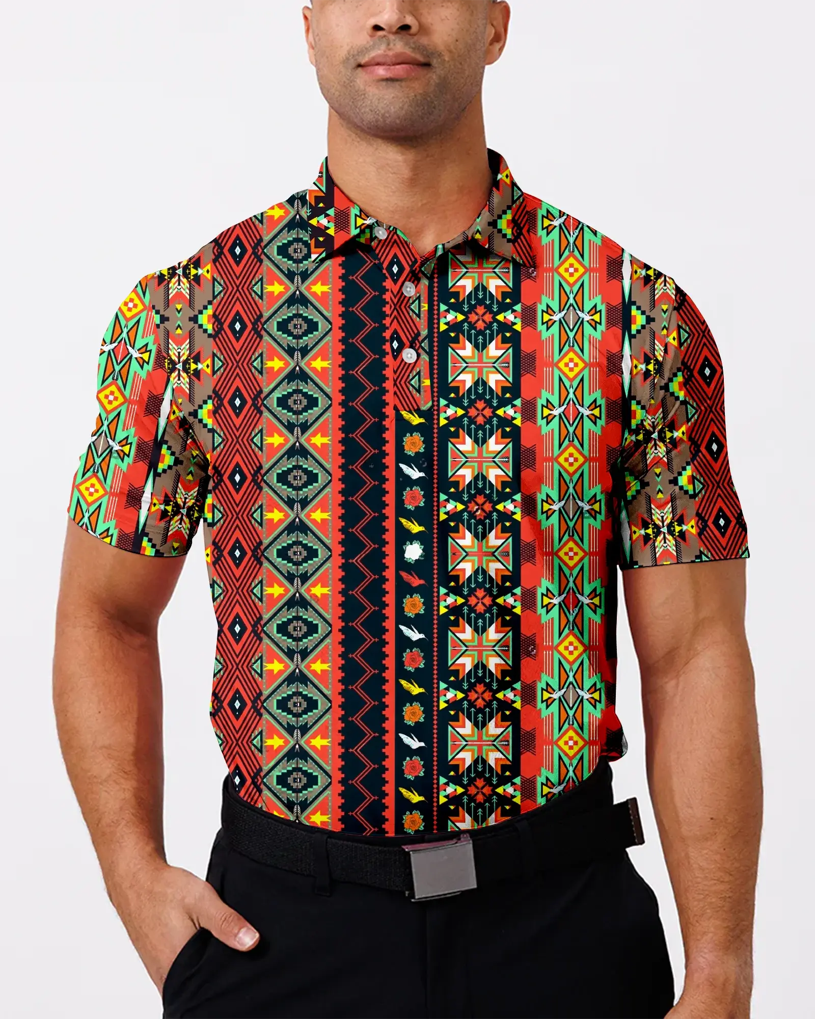Fore Aces Golf Brand - Aztec Polo Performance Men’s Polo Short Sleeve Shirt Menswear Top Outdoor Polyester Shirt