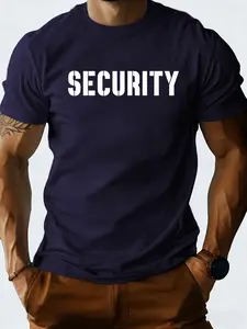 Security Themed Premium Cotton Tees Bold SECURITY Print Hardcore Workwear Vibe Breathable Skin-Friendly Stretch Non-Fading Crew Neck Versatile Casual Streetwear Slim Fit Four Colors Available Perfect for Work Daily Wear Menswear