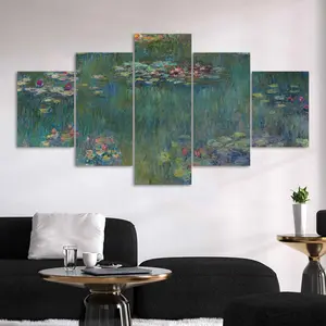 Water Lily Pattern Canvas Painting, 5 Counts/set Retro Water Lily Poster, Modern Art, Perfect Living Room Bedroom Office Corridor Wall Art Decor, Ornaments