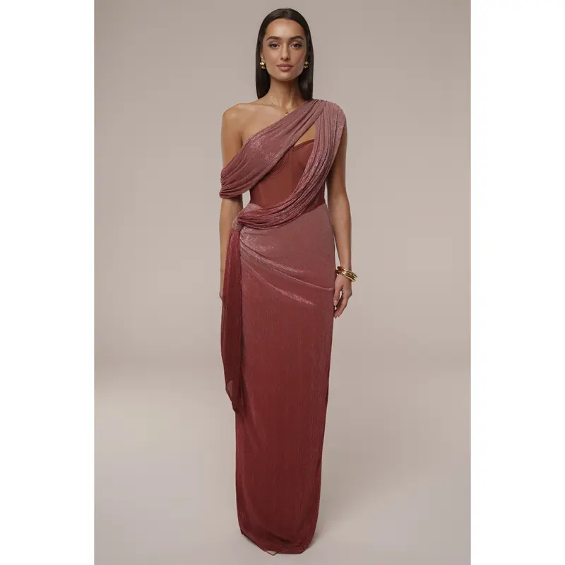 slim fit dress slacks Bronze Metallic Celestina Draped Maxi Dress main image 1