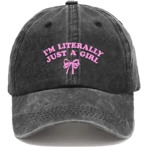 I'm Literally Just A Girl Bow Graphic Washed Cotton Baseball Cap Sweet Edgy Girl Style Hat Black Snapback 100% Cotton Denim Fabric Breathable Tag Free ETE ER