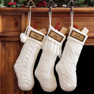 Personalized Christmas Stockings  Knit, 3 Pack 18 inches White Large Size Knitted Stockings, Rustic Christmas Ornaments Farmhouse Boho Style Stocking Decorations for Family Holiday Season Decor