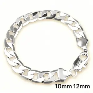 Dainty Electroplated 925 Sterling Silver Bracelet Sideways Silver Bracelet 8MM10MM 12MM Bracelet Men & Women Jewelry- Hypoallergenic