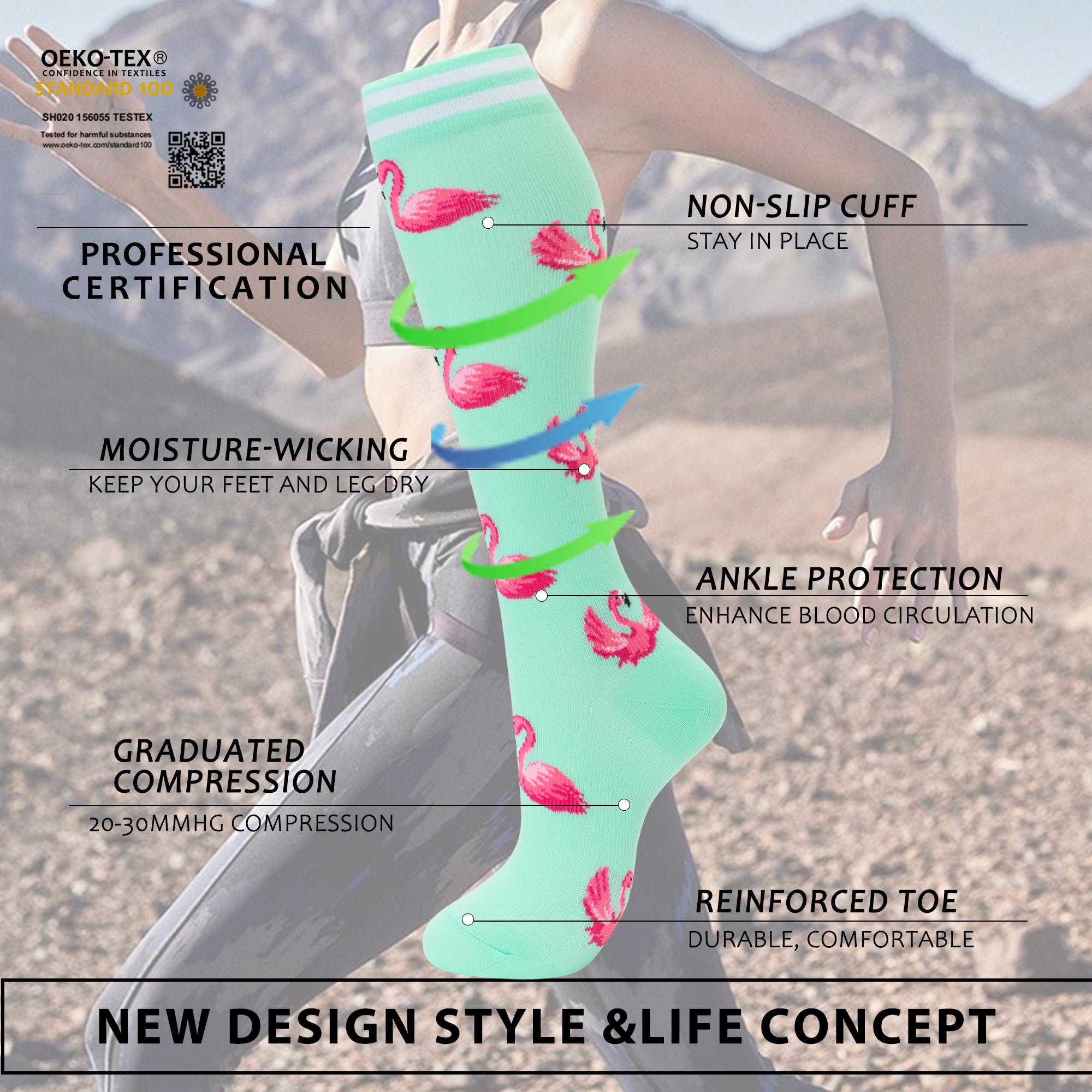 6 Pairs Cute Animal Print Compression Socks 15-20mmHg, Knee High Circulation Support Socks for Women, Running Travel Nurse Athletic Compression Socks