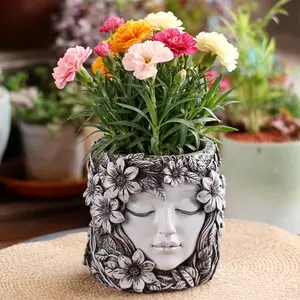 Resin Art Face Flower Pot, Floral Design Planter, Versatile Garden Decor, Indoor & Outdoor Use, Perfect Gift for Festivals