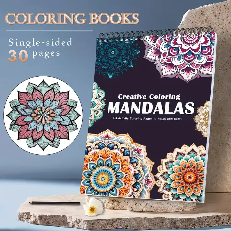 30-Sheet Spiral Adult Coloring Pad for Anxiety Relief - 11.2x8.3", 100gsm Thick Paper, Intricate Floral & Mandala Designs for Women’s Relaxation