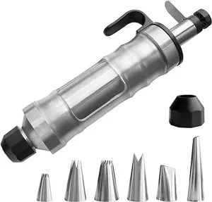 Icing Decoration Gun Set, Stainless Steel Cake Decorating Kit, Buttercream Frosting Piping Tool, 6 Piping Icing Nozzles Cupcake Filler Supplies