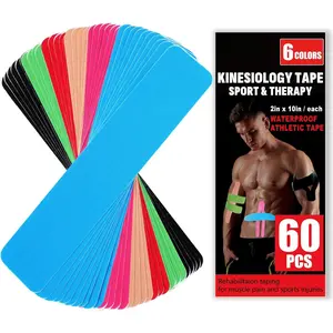 60PCS Precut Kinesiology Tape Strips,  2 inch x 10 inch Cotton Athletic Tape, Kinetic Tape, Elastic Muscle Tape, Sports Tape, Knee Tape for Exercise and Daily Use