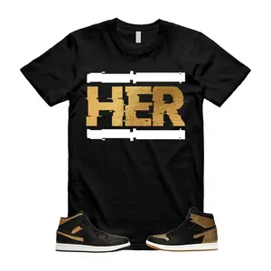 1 Metallic Gold Black White High Mid T Shirt Match HER  Unisex Streetwear
