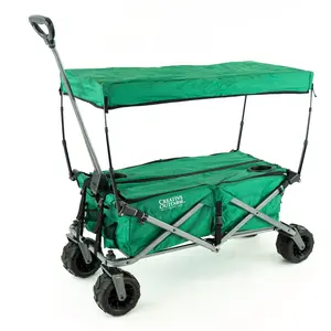 All-Terrain Deluxe Folding Collapsible Beach Wagon with Cooler Rack | Heavy Duty | Green