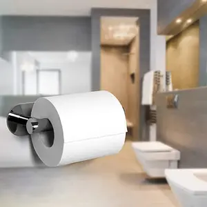 Stainless Steel Paper Towel Holder Adhesive Toilet Roll Paper Holder No Hole Punch Kitchen Bathroom Toilet Lengthen Storage Rack Bathroom Organizers Bathroom Organizer Supplies
