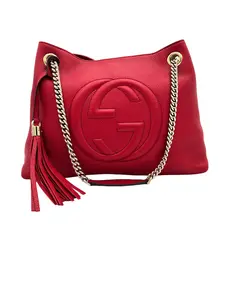 Pre-owned GUCCI PEBBLED CALFSKIN Shoulder Bags MEDIUM SOHO CHAIN SHOULDER BAG TABASCO RED