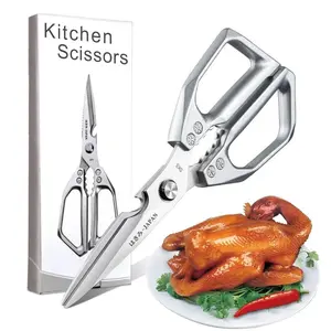 Heavy Duty Stainless Steel Kitchen Scissors, Multi-Purpose Sharp Poultry Chicken Bone Shears With Nut Cracker & Bottle Opener bone cutting