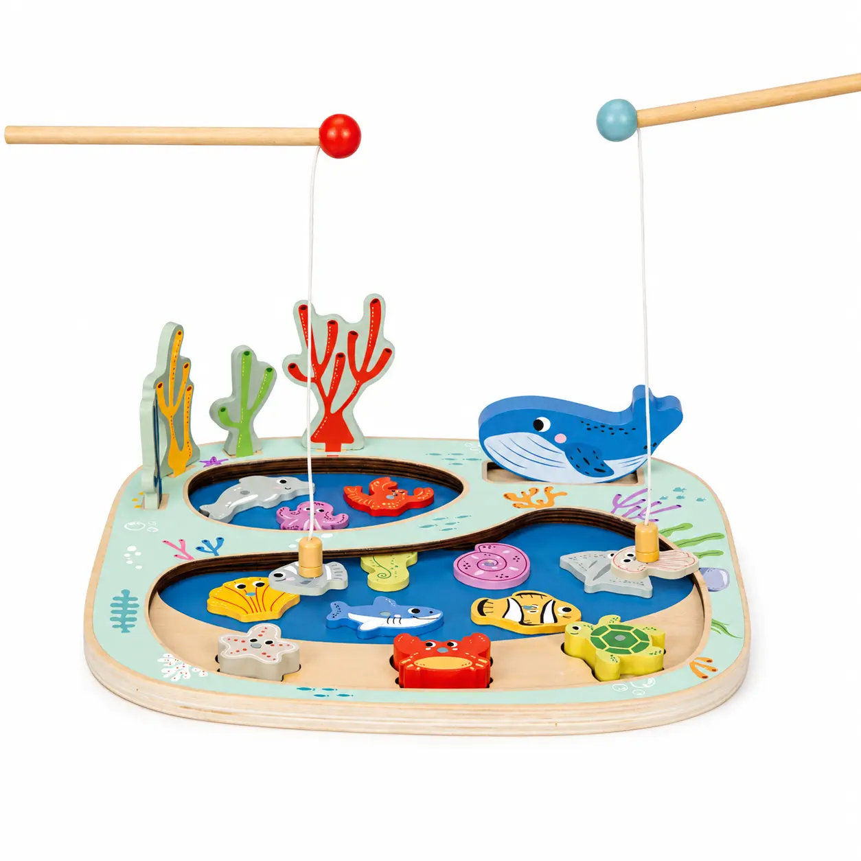 Wooden Magnetic Fishing Game for Kids, Ocean Fishing Toy with Magnetic Rods & Sea Animals, Matching & Sorting Game